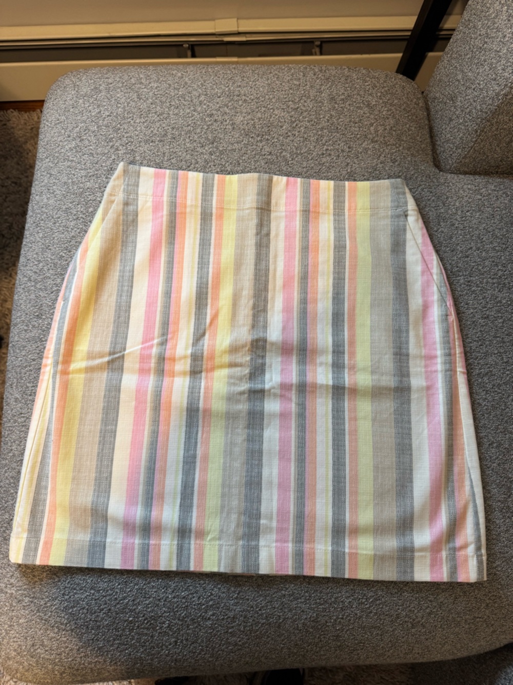 LOFT Pastel Striped Midi Skirt in Pink, Yellow, Gray, Cream